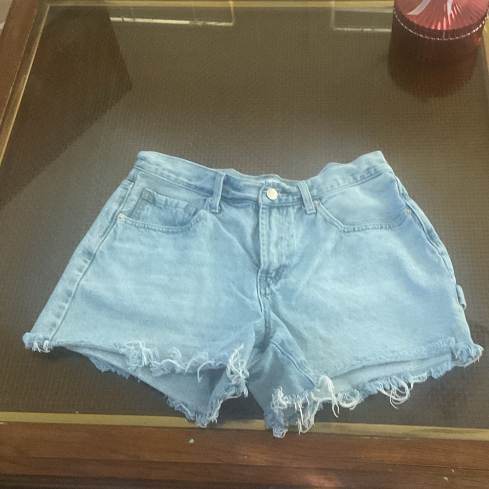 Light Blue Frayed Hem Jean Shorts